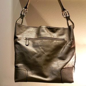 Pewter faux leather tote or shoulder purse. Silver hardware.
